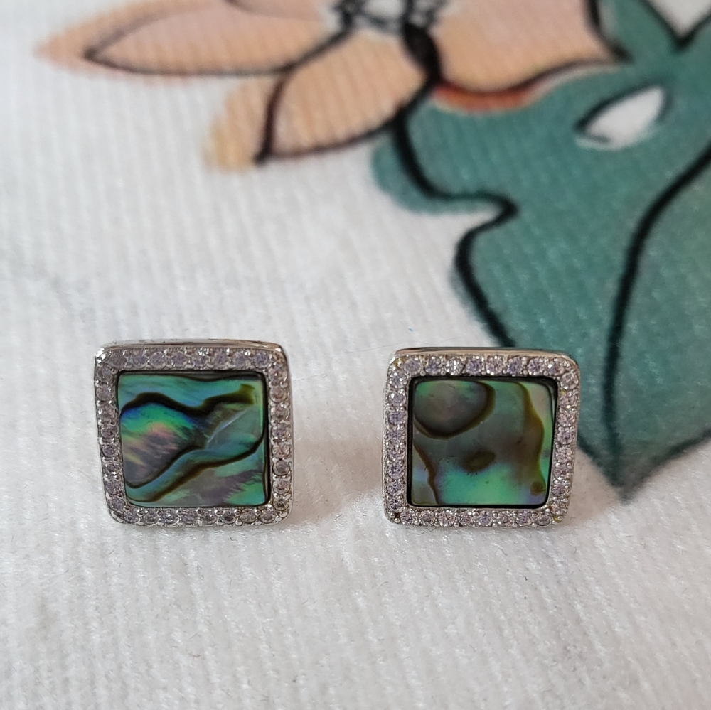 Abalone Shell CZ Sterling Silver earrings - Picture 3 of 5